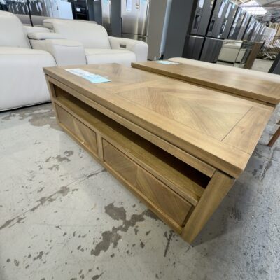 NEW FLINDERS MESSMATE TIMBER COFFEE TABLE, SMOKE STAIN