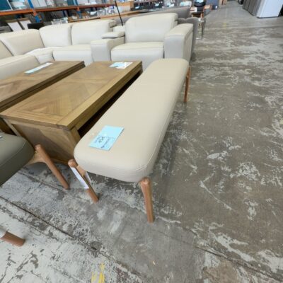 EX DISPLAY KINGSTON TAUPE LEATHER & MESSMATE TIMBER BED STOOL SOLD AS IS EX DISPLAY KINGSTON TAUPE LEATHER & MESSMATE TIMBER BED STOOL SOLD AS IS