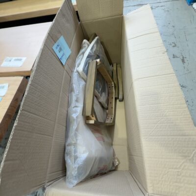 SAMPLE - OSCAR DINING CHAIR, TIMBER AND CREAM FABRIC **MISSING SCREWS** SOLD AS IS