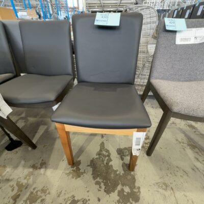 EX DISPLAY JINDALEE BLACK LEATHER DINING CHAIR, MARRI TIMBER, SOLD AS IS