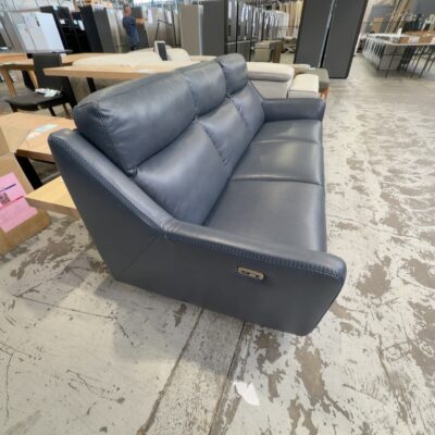 EX DISPLAY TIVOLI INK GREY LEATHER SOFA WITH ELECTRIC RECLINERS, SOLD AS IS