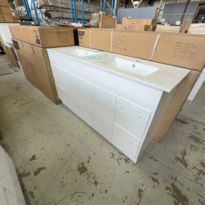 NEW ROCKY 1500MM DOUBLE BOWL FLOOR VANITY, GLOSS WHITE WITH DOUBLE BOWL CERAMIC TOP, CA12-1500D-CT28 RRP$2349 NEW ROCKY 1500MM DOUBLE BOWL FLOOR VANITY, GLOSS WHITE WITH DOUBLE BOWL CERAMIC TOP, CA12-1500D-CT28 RRP$2349