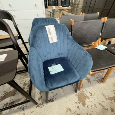 EX STAGING - BLUE VELVET CHAIR, SOLD AS IS