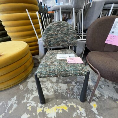 EX HIRE - MULTI COLOUR BOUCLE FABRIC UPHOLSTERED DINING CHAIR, SOLD AS IS