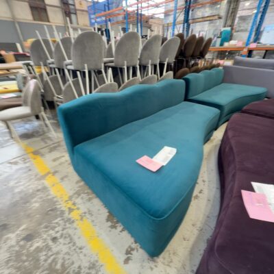 EX HIRE - TURQUOISE VELVET EVENT COUCH SOLD AS IS