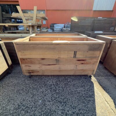 PINE PLANTER BOX WITH CASTOR WHEELS APPROX 1130MM X 465MM