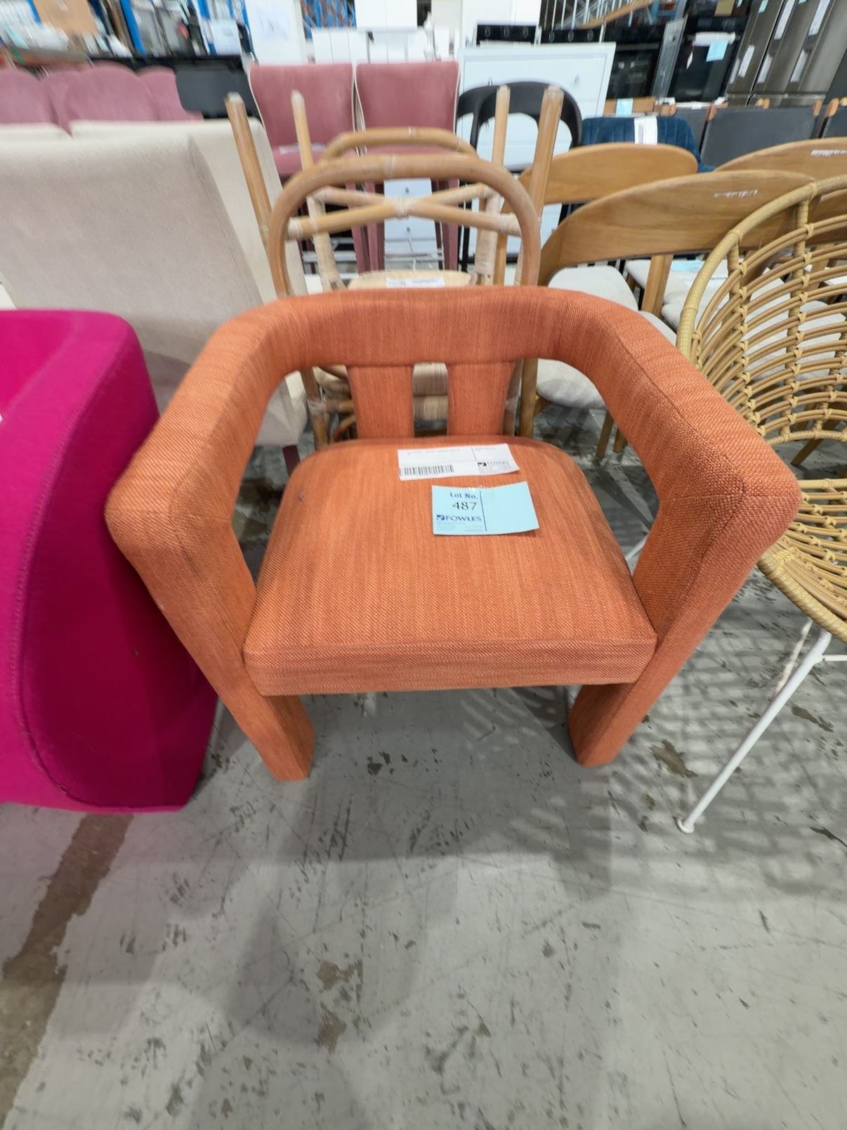 EX STAGING - ORANGE ARMCHAIR, SOLD AS IS EX STAGING - ORANGE ARMCHAIR, SOLD AS IS