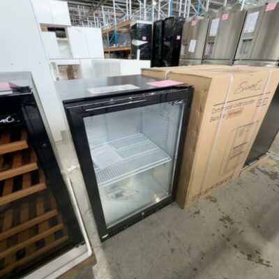 BRAND NEW SMART OUTDOOR LIVING, DRINKS FRIDGE WITH SINGLE GLASS DOOR, BLACK FRAME, LOCKABLE, ENERGY EFFICIENT, AUTO DEFROST, DIGITAL TEMP DISPLAY, ADJUSTABLE FEET, DOUBLE GLAZED DOORS, MODEL SMH1840BLK, RRP$1499 WITH 12 MONTH WARRANTY