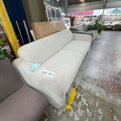 SAMPLE - FISHER 3 SEATER COUCH, CREAM BOUCLE FABRIC, SOLD AS IS SAMPLE - FISHER 3 SEATER COUCH, CREAM BOUCLE FABRIC, SOLD AS IS