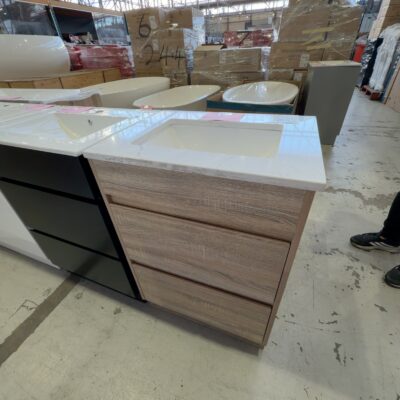 AULIC 600MM LEO TIMBER LOOK FLOOR VANITY, WITH 2 DRAWERS, WITH CATO SOLID SURFACE TOP WITH UNDERMOUNT BASIN, RRP$1040 CA04-600-ST26 AULIC 600MM LEO TIMBER LOOK FLOOR VANITY, WITH 2 DRAWERS, WITH CATO SOLID SURFACE TOP WITH UNDERMOUNT BASIN, RRP$1040 CA04-600-ST26