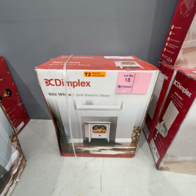 EX DISPLAY DIMPLEX RITZ WHITE 2KW PORTABLE ELECTRIC FIRE WITH LOG EFFECT HEATER, RRP$339, 3 MONTH WARRANTY