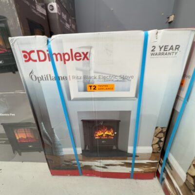 EX DISPLAY DIMPLEX RITZ BLACK 2KW PORTABLE ELECTRIC FIRE WITH LOG EFFECT HEATER, RRP$339, 3 MONTH WARRANTY
