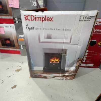 EX DISPLAY DIMPLEX RITZ BLACK 2KW PORTABLE ELECTRIC FIRE WITH LOG EFFECT HEATER, RRP$339, 3 MONTH WARRANTY