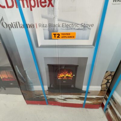 EX DISPLAY DIMPLEX RITZ BLACK 2KW PORTABLE ELECTRIC FIRE WITH LOG EFFECT HEATER, RRP$339, 3 MONTH WARRANTY