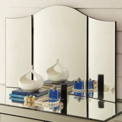 NEW BOULEVARD SILVER MIRROR BEDSIDE TABLE, 2 DRAWER WITH CRYSTAL KNOBS, AU0081