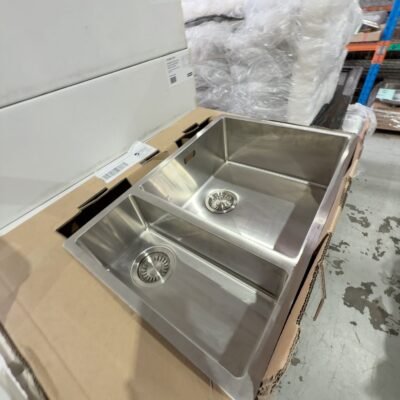 NEW FRANKE PZX260-SBR PLANAR SQUARE UNDERMOUNT SINK, 1 & 3/4 BOWL WITH FRANKE WASTES RIGHT, RRP$999 094X1
