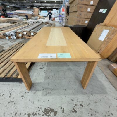 EX DISPLAY STELLA NATURAL OAK & TRAVERTINE DINING TABLE, 2200MM SOLD AS IS *SOME SLIGHT CRACK IN STONE** SOLD AS IS