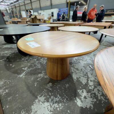 EX DISPLAY OPAL 1200MM ROUND WORMY CHESTNUT DINING TABLE, CENTRAL PEDESTAL, SOLD AS IS EX DISPLAY OPAL 1200MM ROUND WORMY CHESTNUT DINING TABLE, CENTRAL PEDESTAL, SOLD AS IS