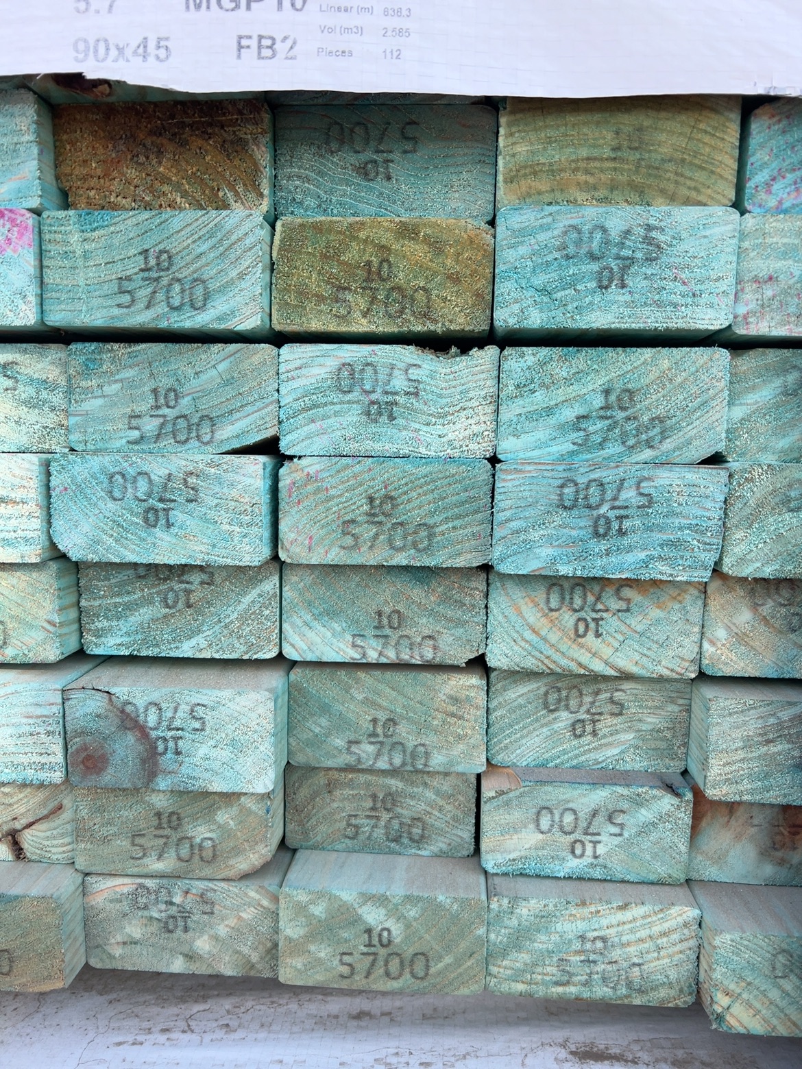 90X45 FB2 BLUE MGP10 PINE-112/5.7 (THIS PACK IS AGED STOCK AND SOLD AS IS) 90X45 FB2 BLUE MGP10 PINE-112/5.7 (THIS PACK IS AGED STOCK AND SOLD AS IS)
