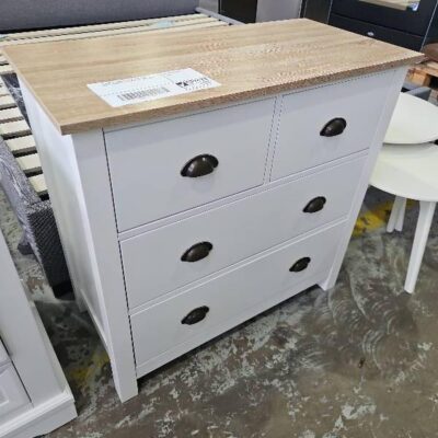 EX DISPLAY HOME STAGING FURNITURE - WHITE TIMBER SET OF DRAWERS, SOLD AS IS