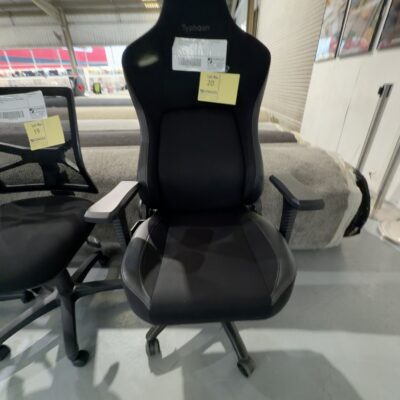 SAMPLE - BLACK FABRIC GAMING CHAIR, HEIGHT & TILT ADJUSTABLE, WEIGHT 120KG, RRP$249 SOLD AS IS