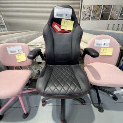 SAMPLE - BLACK & RED PU GAMING CHAIR, FLIP UP ARMS, ADJUSTABLE, WEIGHT 120KG, RRP$199 SOLD AS IS