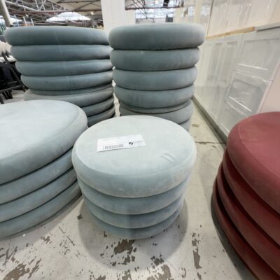 EX HIRE ROUND LIGHT BLUE MEDIUM OTTOMAN, SOLD AS IS EX HIRE ROUND LIGHT BLUE MEDIUM OTTOMAN, SOLD AS IS