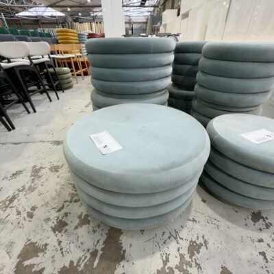 EX HIRE ROUND LIGHT BLUE LARGE OTTOMAN, SOLD AS IS EX HIRE ROUND LIGHT BLUE LARGE OTTOMAN, SOLD AS IS