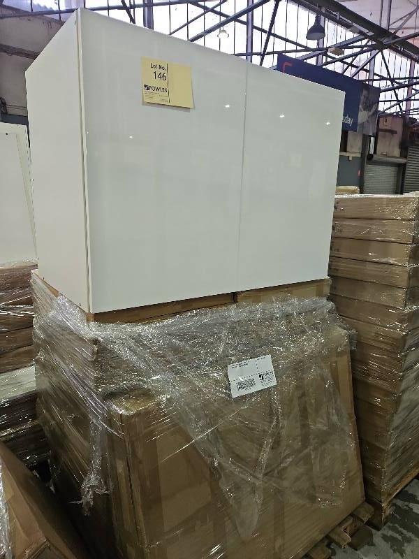 PALLET OF 1000MM BASE CABINETS AND DOORS, WHITE GLOSS 2 PAC FINISH PALLET OF 1000MM BASE CABINETS AND DOORS, WHITE GLOSS 2 PAC FINISH