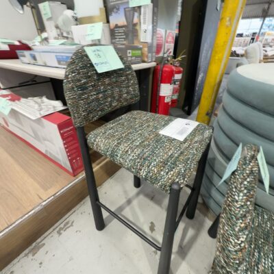 EX HIRE GREEN PLAID BAR CHAIR, SOLD AS IS