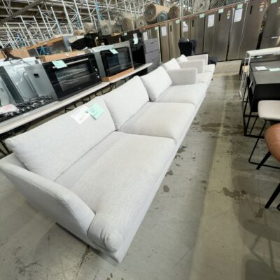 EX STAGING FURNITURE - LARGE LIGHT GREY OVERSIZE 3 SEATER COUCH, DEEP CUSHIONS, WITH 2 X MATCHING ARMCHAIRS, SOLD AS IS EX STAGING FURNITURE - LARGE LIGHT GREY OVERSIZE 3 SEATER COUCH, DEEP CUSHIONS, WITH 2 X MATCHING ARMCHAIRS, SOLD AS IS