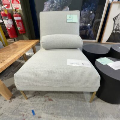 EX STAGING - GREEN & WHITE LOW CHAIR WITH GOLD FRAME SOLD AS IS
