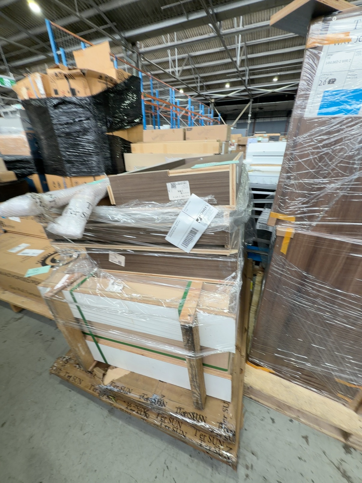 PALLET OF CUSTOM MADE CABINETS, KICKBOARDS AND PANELS, SOLD AS IS PALLET OF CUSTOM MADE CABINETS, KICKBOARDS AND PANELS, SOLD AS IS