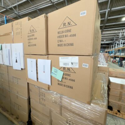PALLET OF ASSORTED LIGHTING INCLUDING DAKOTA PENDANT LIGHTS & BRIANA RECHARGEABLE FLOOR LAMP SOLD AS IS