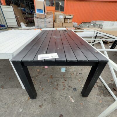EX STAGING - BLACK SLAT OUTDOOR TABLE, SOLD AS IS EX STAGING - BLACK SLAT OUTDOOR TABLE, SOLD AS IS