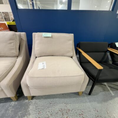 EX STAGING - BEIGE ARMCHAIR SOLD AS IS