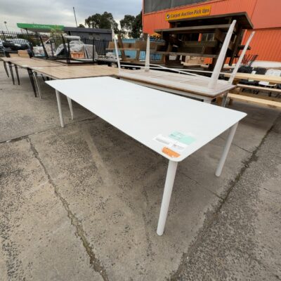 EX STAGING - LARGE WHITE METAL OUTDOOR TABLE, SOLD AS IS