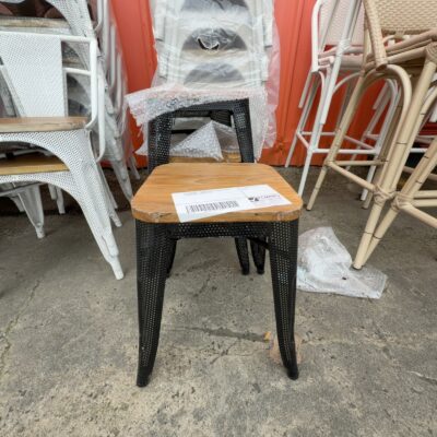 EX STAGING - BLACK METAL FRAME STOOL, TIMBER SEAT, SOLD AS IS EX STAGING - BLACK METAL FRAME STOOL, TIMBER SEAT, SOLD AS IS