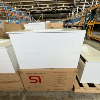 NEW 900MM LOLA WALL HUNG VANITY WITH 2 DRAWERS, WITH WHITE CERAMIC TOP LOLA900W & UV31-900 NEW 900MM LOLA WALL HUNG VANITY WITH 2 DRAWERS, WITH WHITE CERAMIC TOP LOLA900W & UV31-900