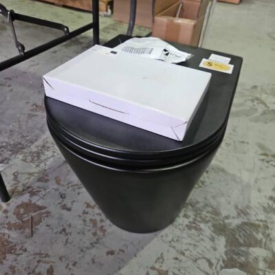 EX DISPLAY TOILET BASE, FLOOR STANDING, MATTE BLACK WITH BUTTON PANEL (IN WALL CISTERN REQUIRED)