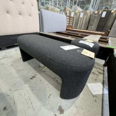 EX HIRE - BOUCLE GREY OVAL OTTOMAN, SOLD AS IS