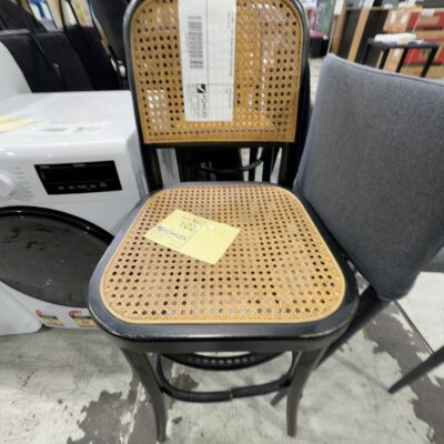 EX HIRE - RATTAN BAR CHAIR, BLACK FRAME, SOLD AS IS