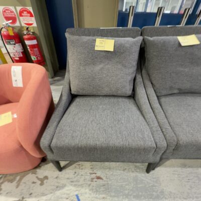 EX STAGING - GREY ARMCHAIR, SOLD AS IS