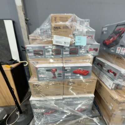 LARGE PALLET OF ASSORTED SKIL POWER TOOLS (SKIN ONLY), ALSO INCLUDED ON THIS PALLET ARE SOME SKIL POWER TOOL KITS THAT INCLUDE SOME BATTERIES AND CHARGERS, SOLD AS IS