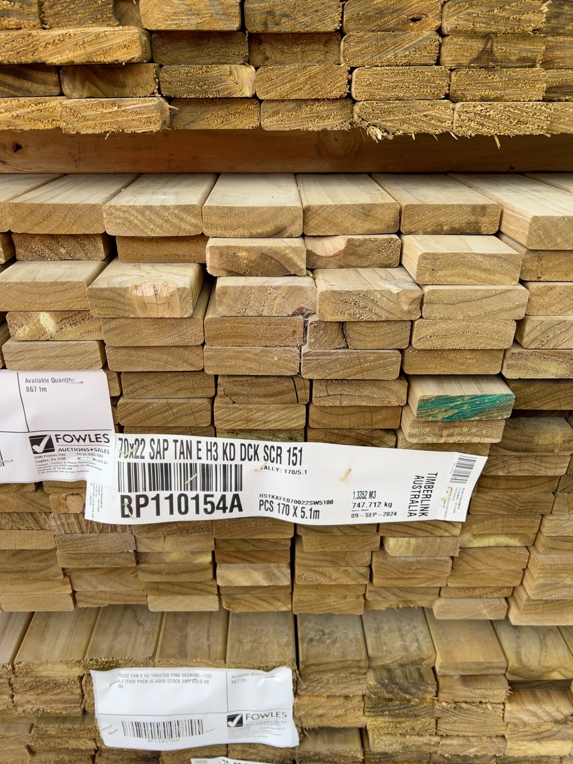 70X22 TAN E H3 TREATED PINE DECKING-170/5.1 (THIS PACK IS AGED STOCK AND SOLD AS IS) 70X22 TAN E H3 TREATED PINE DECKING-170/5.1 (THIS PACK IS AGED STOCK AND SOLD AS IS)