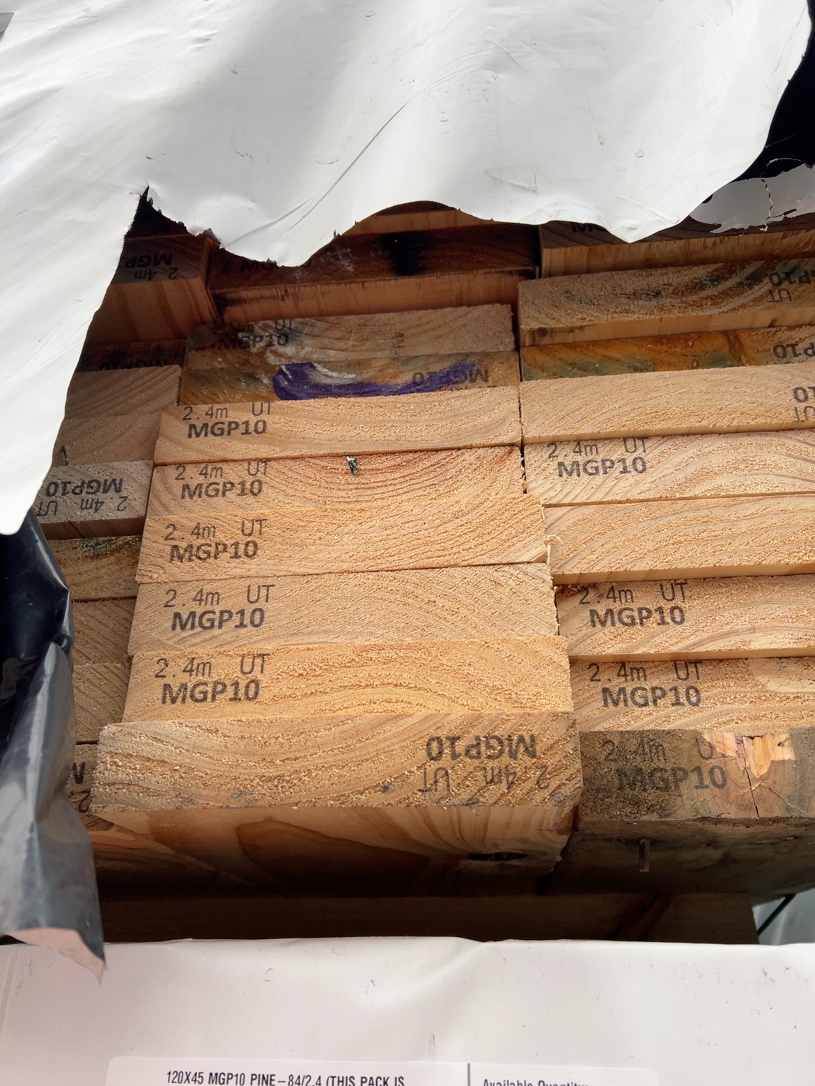 190X35 MGP10 PINE-72/2.4 (THIS PACK IS AGED STOCK AND SOLD AS IS) 190X35 MGP10 PINE-72/2.4 (THIS PACK IS AGED STOCK AND SOLD AS IS)