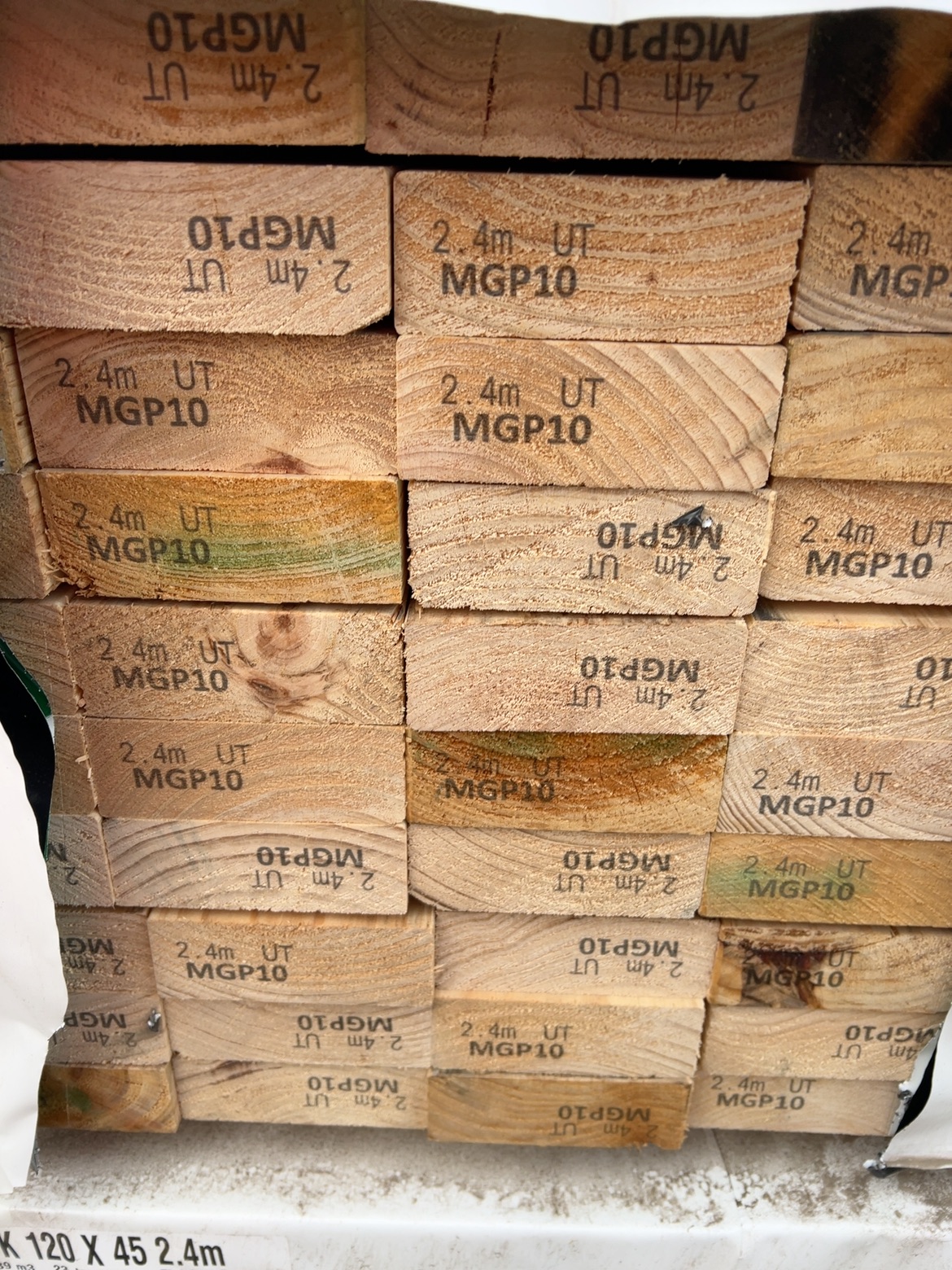 120X45 MGP10 PINE-84/2.4 (THIS PACK IS AGED STOCK AND SOLD AS IS) 120X45 MGP10 PINE-84/2.4 (THIS PACK IS AGED STOCK AND SOLD AS IS)