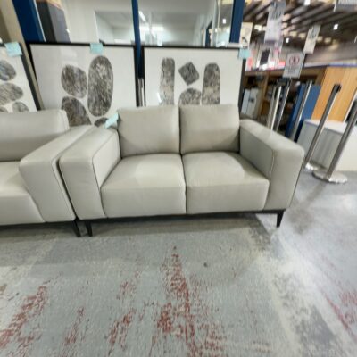 NEW CAPRI GREY LEATHER 2 SEATER LOUNGE