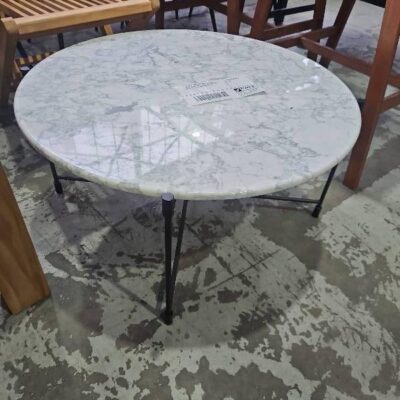 EX DISPLAY HOME STAGING FURNITURE - 800MM ROUND MARBLE COFFEE TABLE ON BLACK METAL FRAME, SOLD AS IS EX DISPLAY HOME STAGING FURNITURE - 800MM ROUND MARBLE COFFEE TABLE ON BLACK METAL FRAME, SOLD AS IS