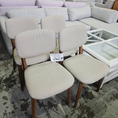 EX DISPLAY CREAM DINING CHAIR, TIMBER FRAME, SOLD AS IS